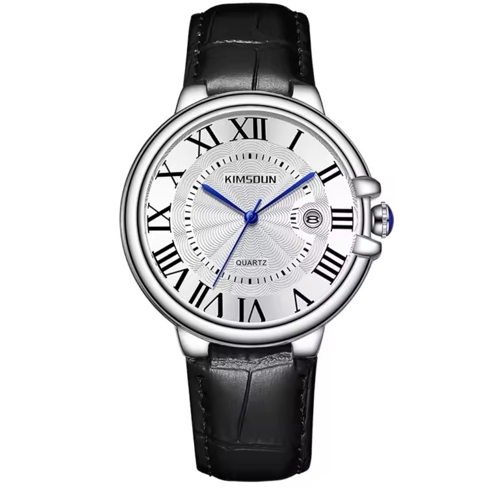 Classic Roman Dial Watch - Swiss Movement, Black Leather Strap